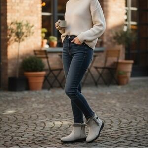 Khombu Iris Women Ankle Winter Boots Tan Faux Fur Trim Leather Suede 9M 1527296